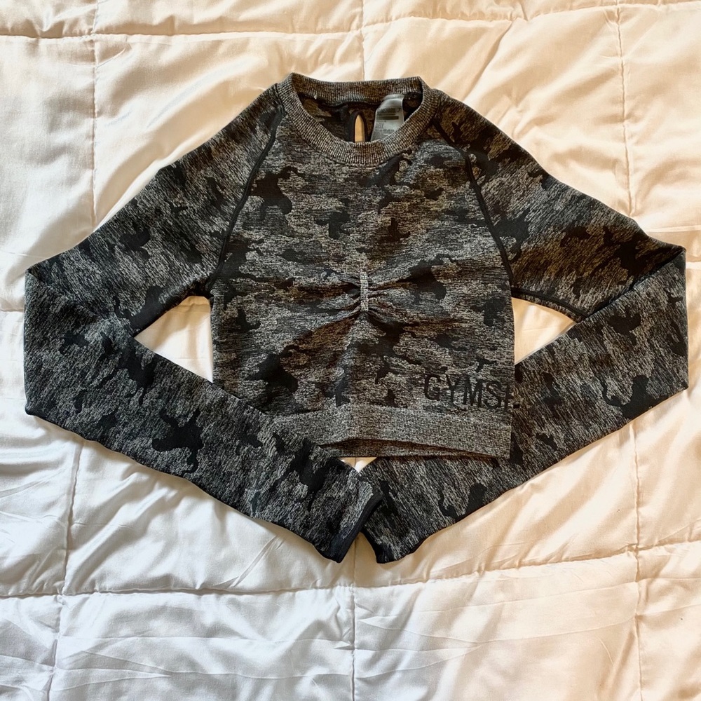 GYMSHARK Cropped Camo Seamless Workout Top - Picture 2 of 5